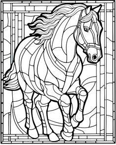 Animal Stained Glass Art, Stained Glass Horse Patterns, Horse Running, Stained Glass Quilt