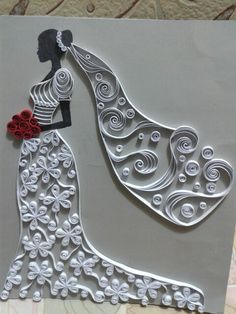 Quilling bride... Made by me :) Mural Drawing, Globe Crafts, Scrapbook Letters, Parchment Craft