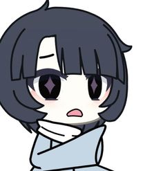 an anime character with black hair and big eyes, wearing a white shirt that is folded over her shoulder