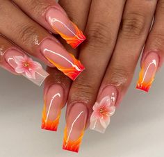 Cruise Nails, Hot Nail Designs, Sunset Nails, Small Nails, Acrylic Toe Nails, Nails Salon, Girly Acrylic Nails, Summery Nails, Waste Of Time