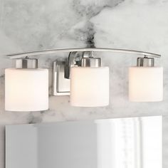 a bathroom vanity light with three lights on it