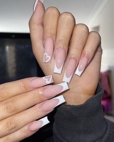 French Tip Ideas Long Nails, Nail Designs Long Nails Square, Acrylic Nail Baddie, Pretty Winter Nails Square, Acrylic Nails With Color Underneath, Simple Vacation Nails Acrylic, Easy Acrylic Designs, Valentines Nails Tapered Square, Sliver Nails Ideas French Tip