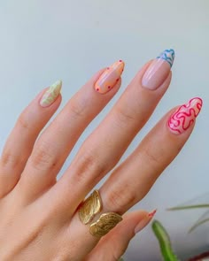 Colorful cute Sun Nails Design, Nails Desing, Pretty Acrylic Nails, Chic Nails, Short Acrylic Nails, Nail Arts, Best Acrylic Nails