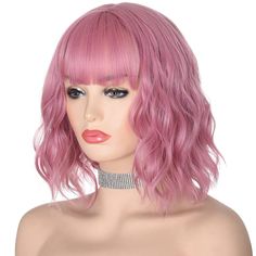 PRICES MAY VARY. [Premium Material] Our pink wigs for women are made of the high quality heat-resistant synthetic fiber of Japanese, which is soft, natural shiny, with minimal shedding, and no tangle. It has thick volume but is lightweight, so you can wear it easily all day long. [Safe, Free of Toxic Chemicals]: We put a big emphasis on adhering to high quality standards for the short pink wig with bangs. Using only skin-friendly and non-toxic materials, you can rest assured that our light pink Pink Wig With Bangs, Bangs Light, Pink Bob, Pink Wigs, Light Pastel Pink, Wavy Wigs, Pink Wig, Wig With Bangs, Wigs For Women