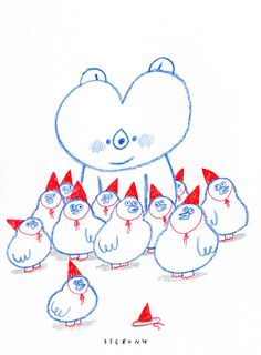 a drawing of a bear surrounded by little birds