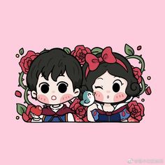 two cartoon girls with roses on their heads