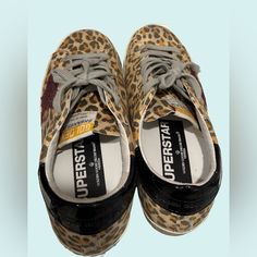 Great Condition Sneakers. Burgundy Studded Star On Leopard Print Shoes. Shoes Golden Goose, Goose Sneakers, Leopard Print Shoes, Sneaker Lovers, Goose Shoes, Golden Goose Sneakers, Print Shoes, Golden Goose Shoes, Golden Goose Deluxe Brand