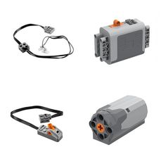 four different types of electrical equipment on a white background, including wires and connectors