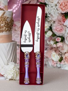 Lavender quinceanera cake knife and server Lavender Quinceanera Cake, Lavender Quinceanera, Money Card Box, Cake Knife Set, Quinceanera Cakes, Bear Candle, Cake Knife, Money Cards, 15th Birthday