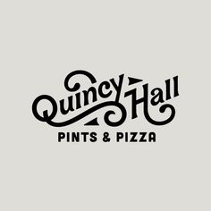 the logo for quincy hall pints and pizza, which has been designed to look like an