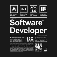 a black and white poster with the words software developer on it's side