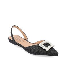 Journee Collection-Hannae Flat Look graceful in every step donning the Hannae slip-on from Journee Collection. This beautiful raffia-inspired flat featuring a sleek pointed toe has a pearl-encrusted accent that accentuates the appeal of this silhouette. Slingback Mules, Closed Toe Heels, Embellished Flats, Fashion Shoes Flats, Classy Shoes, Slingback Flats, Fashion Influencer, Pointed Heels, Elegant Shoes