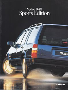 an advertisement for the volvo 945 sports edition suv, with its rear end in motion