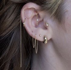 a close up of a person with ear piercings