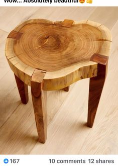 a wooden stool made out of wood with the words wow absolutely beautiful on it