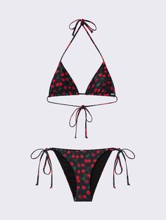 Turn heads with our Cherry Tie Side Bikini Bottoms in black with adjustable ties that ensure the perfect fit for your summer adventures. Y2K vibes in every splash! Shop now at Minga London Cherry Bathing Suit, Grunge Bathing Suits, Cherry Swimsuit, Swimsuit Ideas, Swimsuit Aesthetic, Minga London, Punk Princess, Swimsuits Outfits, Y2k Vibes