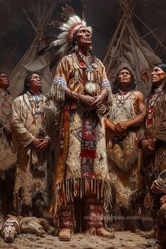 a group of native american men standing next to each other