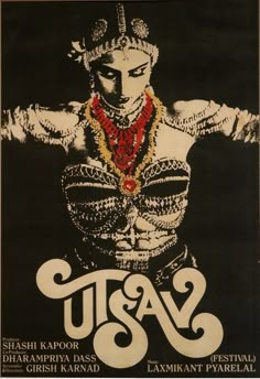 a poster with an image of a woman in traditional garb and jewelry on it