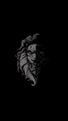 a black and white photo of a lion's head on a dark background,