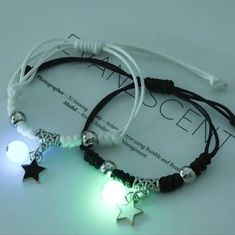 2pcs Glow In The Dark Luminous Star Bracelet Adjustable Women Men Couple Adjustable Bracelets. Super Cutsie Gift. Matching Things, قلادات متدلية, Glow Bracelets, Matching Friend, Glow Birthday, Moon Bracelet, Bracelet Couple, Bracelets Design, Friendship Jewelry