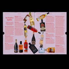 an open magazine with different types of liquor