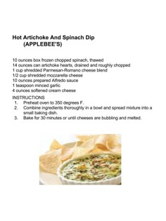 the recipe for hot artichoke and spinach dip is shown in this page