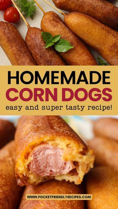 homemade corn dogs with ham and cheese on the inside are ready to be eaten for lunch