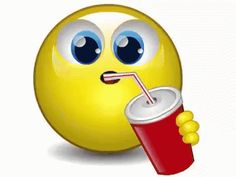 an emoticive smiley face with a drink in it's hand and eyes wide open