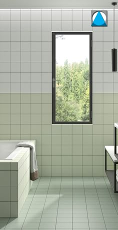 a bathroom with a tub, sink and window in the wall next to each other