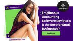 a woman sitting on the ground with her legs crossed in front of her face and text reading freshbooks accounting software review is it the best for small businesses? read now