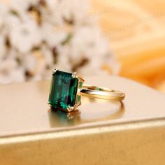 Double Prongs RingSolitaire Emerald Ring4.2CT Lab Created | Etsy 14k Gold Emerald Cut Ring With Prong Setting, Gold Sapphire Ring For Anniversary, Radiant Cut, 14k Gold Emerald-cut Birthstone Ring With Diamond Cut, Emerald Ring With Vvs Clarity For May Birthstone Promise, Emerald Solitaire Ring For Promise, 14k Gold Emerald Cut Diamond Birthstone Ring, Gold Radiant Cut Sapphire Ring For Anniversary, 14k Gold Birthstone Ring With Emerald Cut Diamond, Radiant Cut Gold Sapphire Anniversary Ring