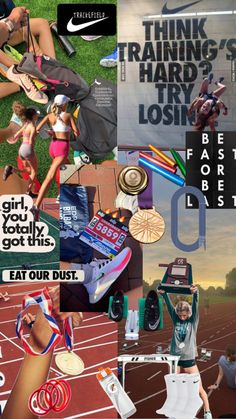 the collage shows many different things that are being used to create an advertisement for nike