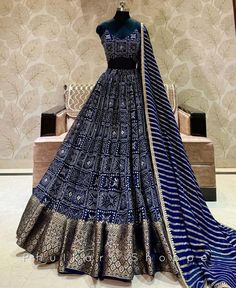 Lehnga Design For Girl, Saree For Traditional Day, Gujarati Lengha, Lehenga Designs Blue, Bride Sister Dress Indian Weddings, Outfit For Sisters Wedding Indian, Navy Blue Indian Outfits, Lehnga Ideas, Sangeet Lehengas