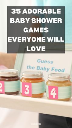 three baby shower games that are on a shelf with the words, 35 adorable baby shower games everyone will love