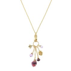 Gold Tone Amethyst Color Multi Charm Hand Necklace 30 In Multi Charm Necklace, Dainty Charm Necklace, Channel Jewelry, 1928 Jewelry, Hand Necklace, Vintage Inspired Jewelry, Amethyst Color, Jewelry Companies, Color Crystal