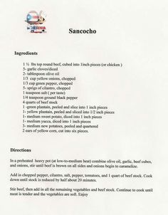 the recipe for sancocho is shown here