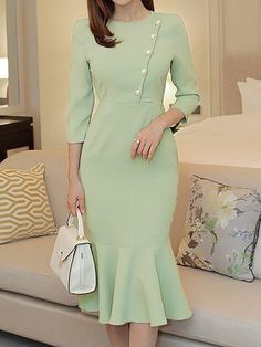 Midi Dress Work, Dress Mermaid, فستان سهرة, Work Dress, Blue Midi Dress, Lovely Dresses, Solid Dress, Trendy Dresses