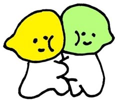 two yellow and green faces hugging each other