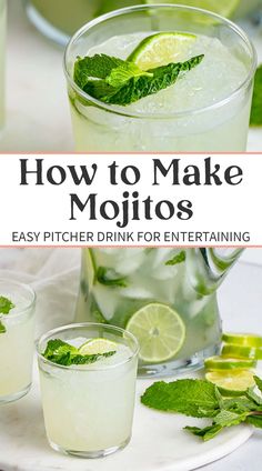 how to make mojitos with easy pitcher and glasses filled with minty drinks