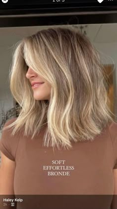 Lob Balayage Blonde, Natalie Mckell Hair, Short Bronde Haircolor Blondes, Teddy Bear Blonde Short Hair, Soft Effortless Bronde, Lob Blonde Balayage, Lob Haircut Balayage, Creamy Bronde Balayage, Blonde To Natural Color