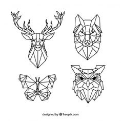 four geometric deer heads with different angles