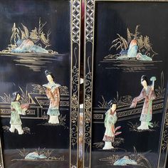 4 Vintage Black Lacquer Chinese Vietnamese Wall Art Jade. Jade Color, Black Lacquer, Chinoiserie, Vintage Black, Shop House, Jade, Wall Art, Wall, Color