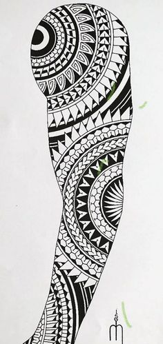 a black and white drawing of a woman's leg with an intricate design on it