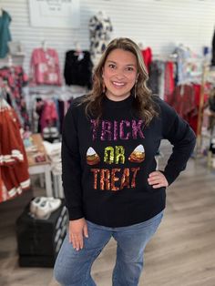 Adorable sequin sweater for Halloween! Treat yourself!! Small 2-4/6, Medium 6-8/10, Large 10-12/14 Fall Holiday Tops With Sequins, Holiday Sequin Tops For Fall, Casual Long Sleeve Sweater With Sequins, Sequin Tops For Fall Holiday, Festive Long Sleeve Fall Sweatshirt, Fun Long Sleeve Fall Tops, Fun Long Sleeve Tops For Fall, Black Holiday Tops For Fall, Casual Fall Party Sweater