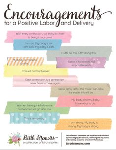 a poster with the words, encouragings for positive labor and delivery written on it