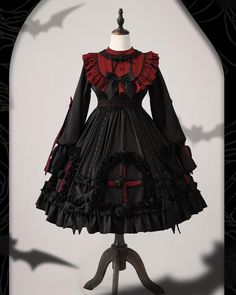 🖤🤍❤️Gothic Lolita dress with bowknots decorated and high waist design, black and white or black and red available, 👉Search 'LOPOS-010' on devilinspired.com #devilinspired #gothic #gothicdress #lolitacoord #lolitafashionstyle #gothicgirl Red Gothic Dress, Dark Vampire, Vampire Castle, Vampire Dress, Red Gothic, Long Sleeves Dress, Gowns Dresses Elegant, Prom Dress Inspiration, Grad Dresses