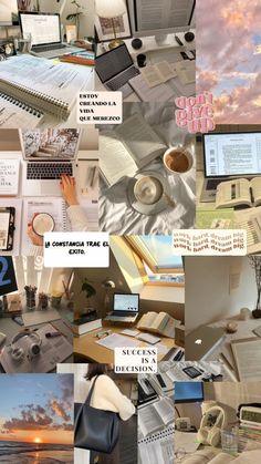 a collage of photos with different types of papers and laptops on top of each other