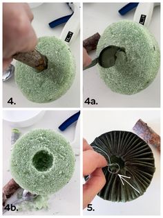 four pictures showing how to make a green cake