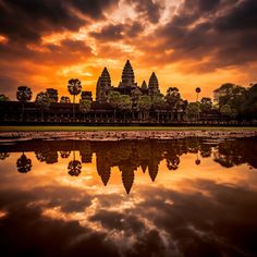 the sun is setting over angboden temple in angor, siemond