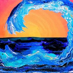 an abstract painting of a wave in the ocean